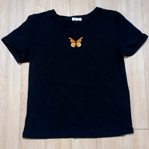 Heart & Hips Tops - SOLD Black Monarch Butterfly 🦋 Crop Top Sz L
